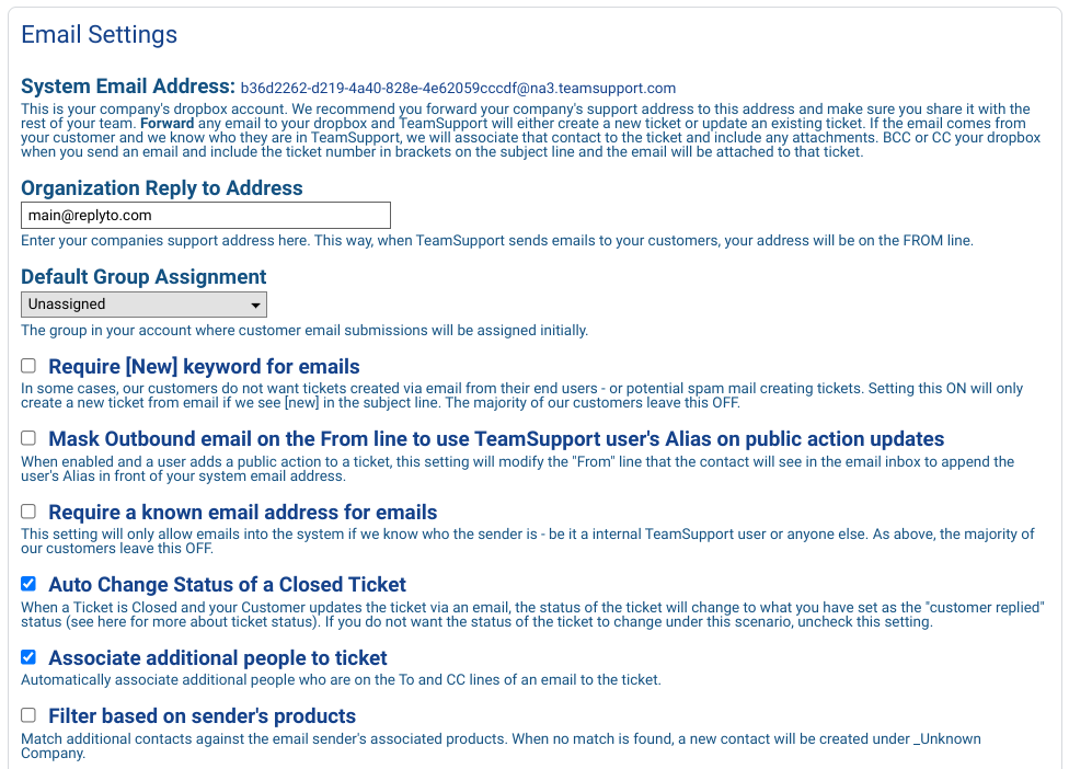 Email Settings | TeamSupport Customer Hub